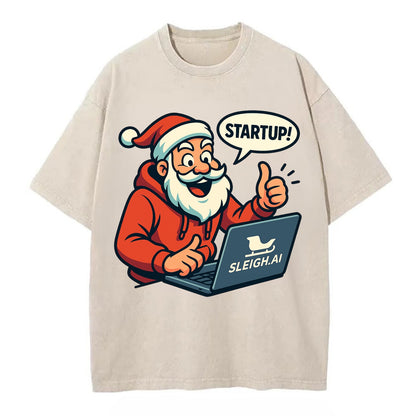 Santa Tech Startup CEO - Vintage T-shirt - Off White