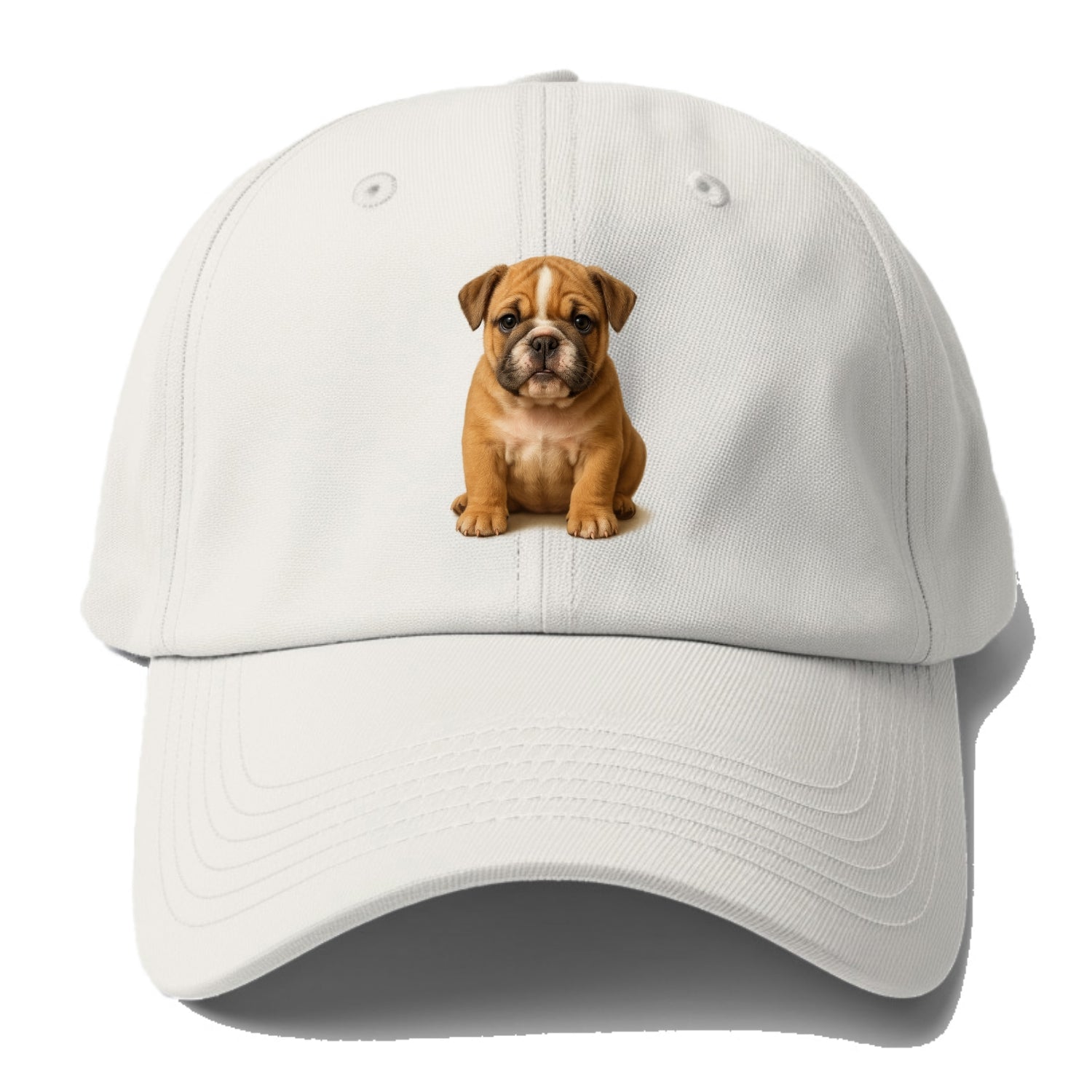 Baby Bulldog Puppy - wrinkly face, underbite, stocky body, gentle - Baseball Cap For Big Heads - Off White