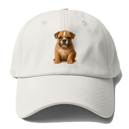 Baby Bulldog Puppy - wrinkly face, underbite, stocky body, gentle - Baseball Cap For Big Heads - Off White
