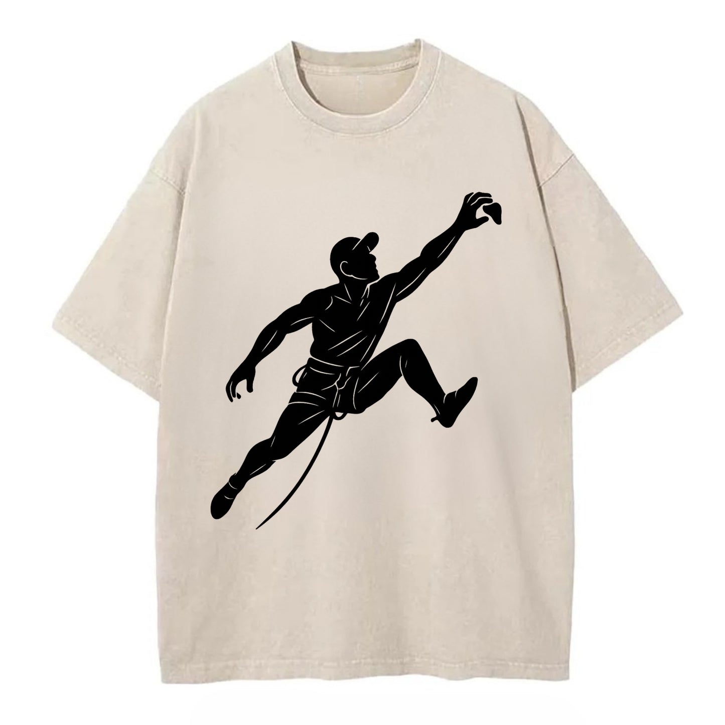 Rock wall climber reaching hold - Vintage T-shirt - Off White