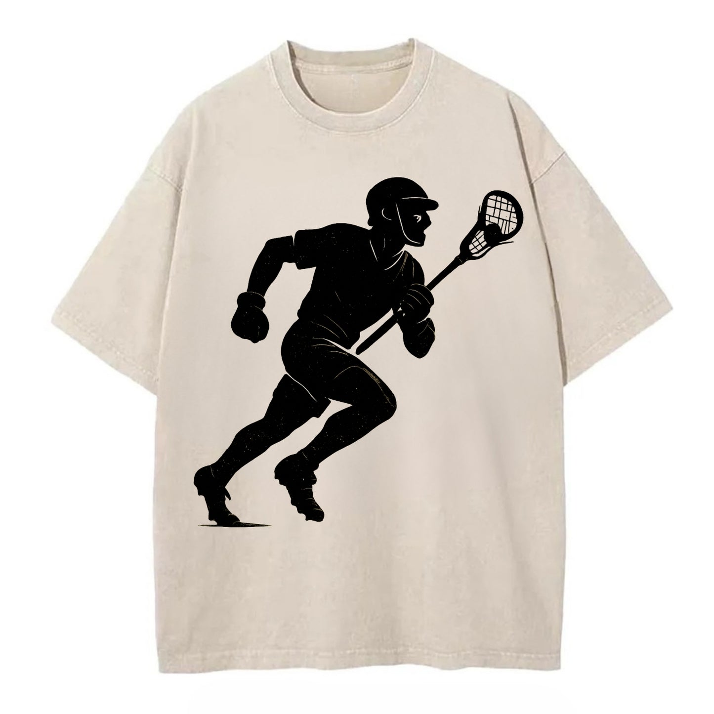 Lacrosse player cradling and running - Vintage T-shirt - Off White