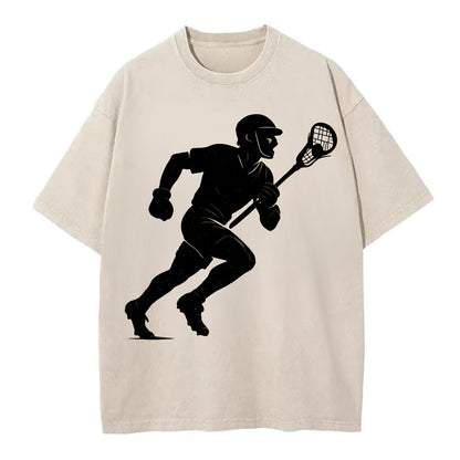 Lacrosse player cradling and running - Vintage T-shirt - Off White