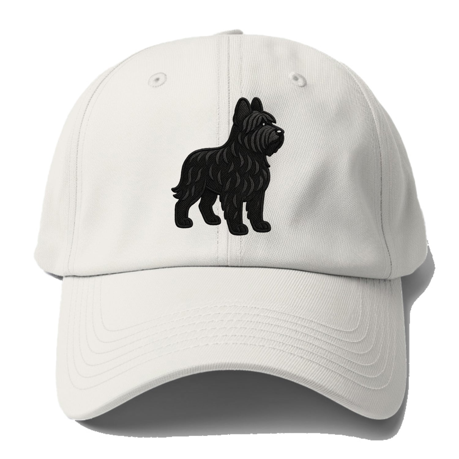 Briard - Black wavy coat embroidered herding pose - Baseball Cap For Big Heads - Off White