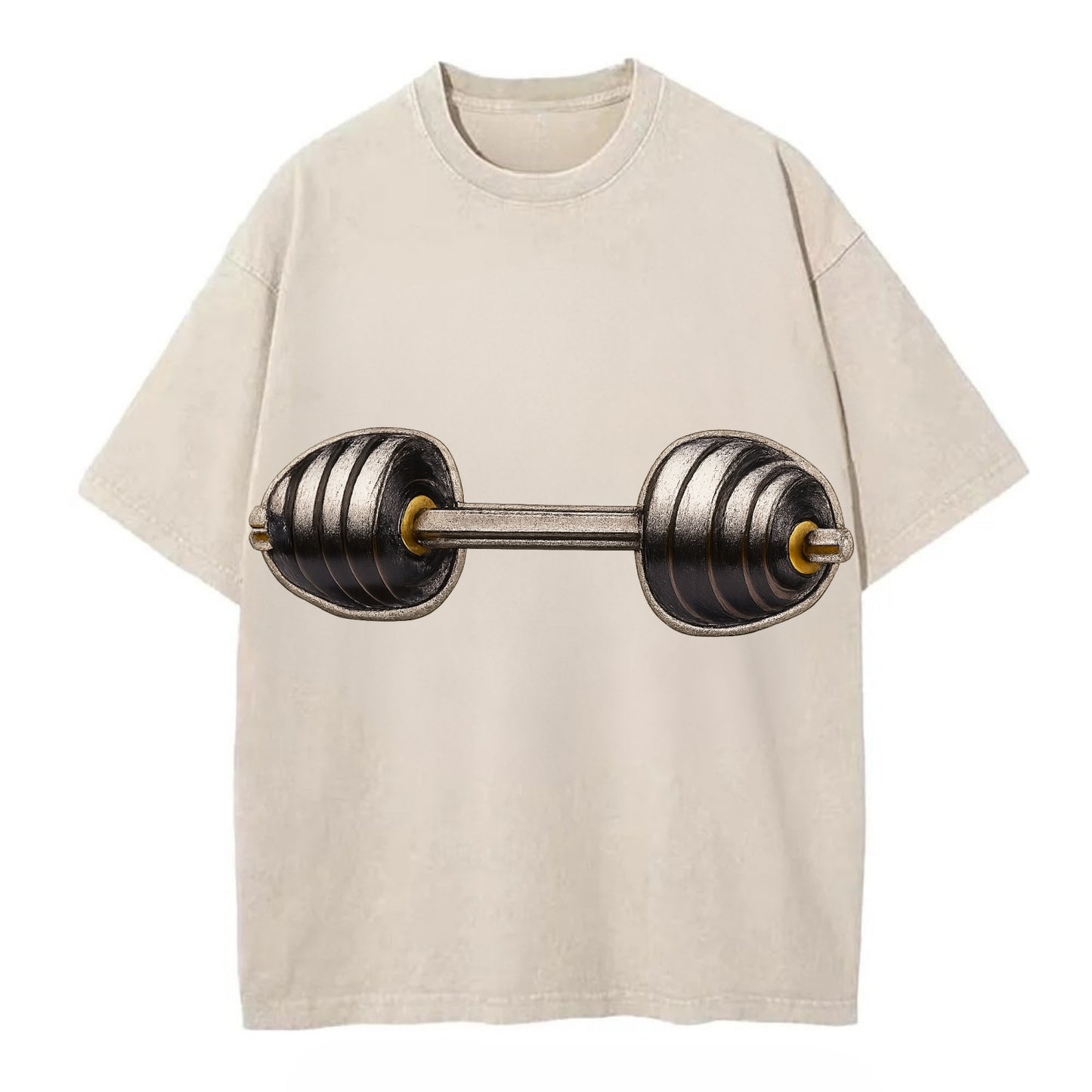 Embroidered patch design - WEIGHTLIFTING BARBELL - heavy barbell with plates in - Vintage T-shirt - Off White