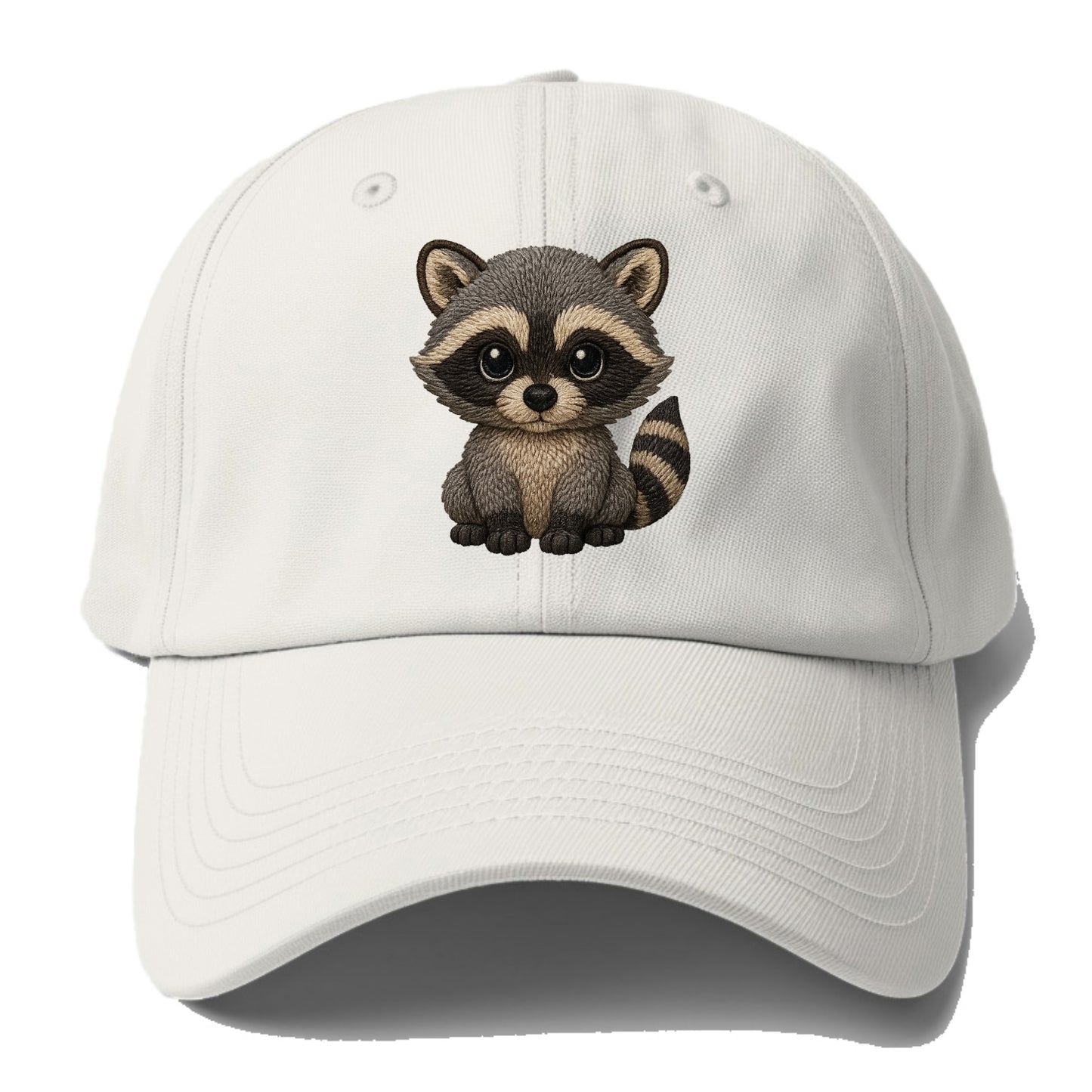 Baby Raccoon - gray fur, black mask, ringed tail, bright curious eyes, - Baseball Cap For Big Heads - Off White