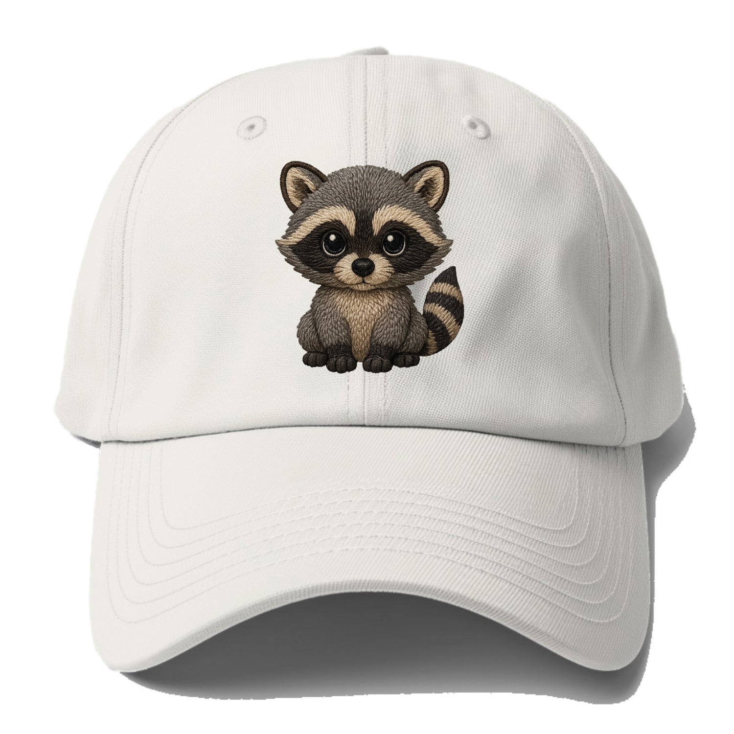 Baby Raccoon - gray fur, black mask, ringed tail, bright curious eyes, - Baseball Cap For Big Heads - Off White
