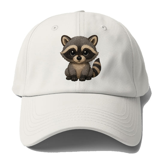 Baby Raccoon - gray fur, black mask, ringed tail, bright curious eyes, - Baseball Cap For Big Heads - Off White