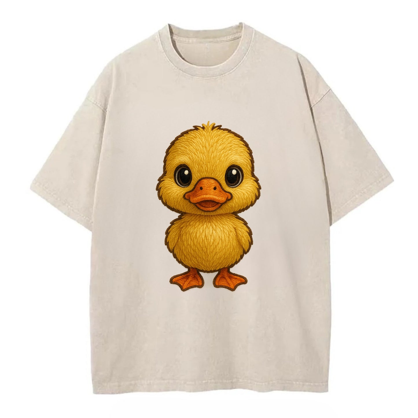 Baby Duck Duckling - yellow fluffy, orange beak, bright eyes, front-facing, quack - Vintage T-shirt - Off White