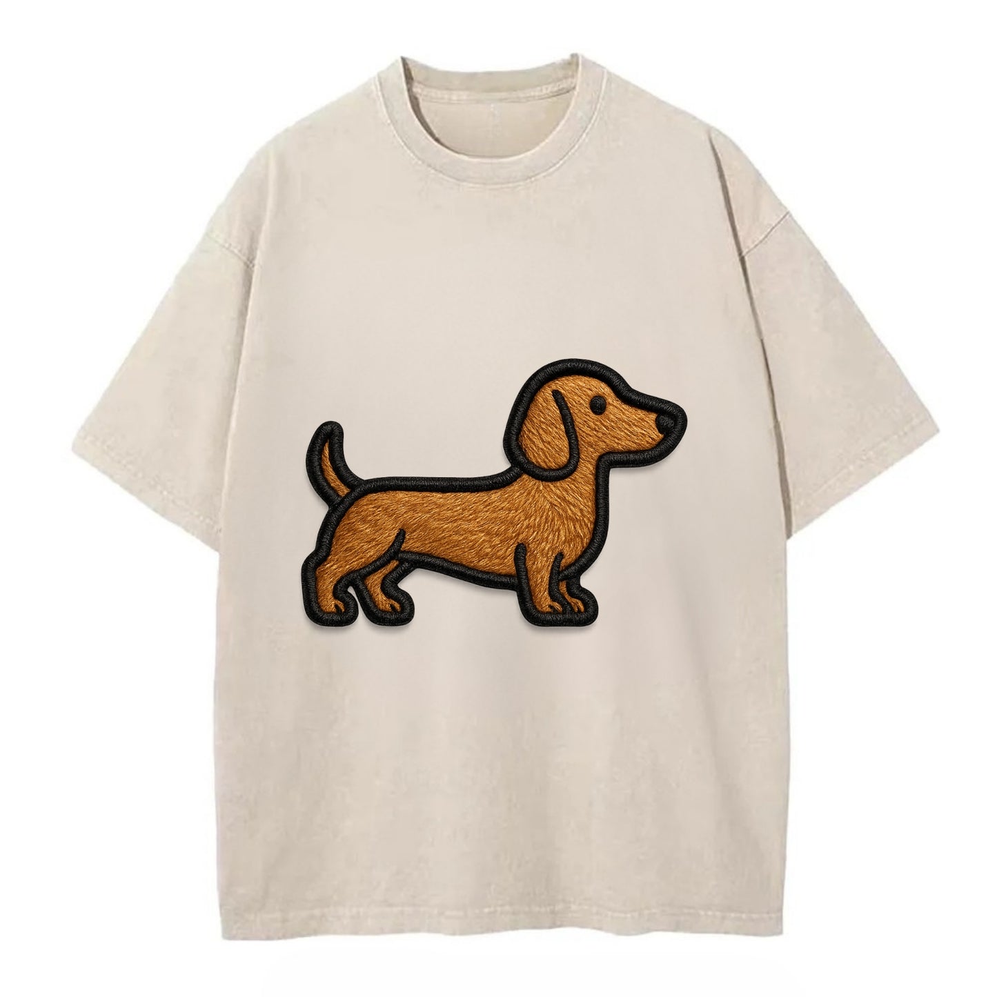 Dachshund - Modern elongated silhouette - Vintage T-shirt - Off White