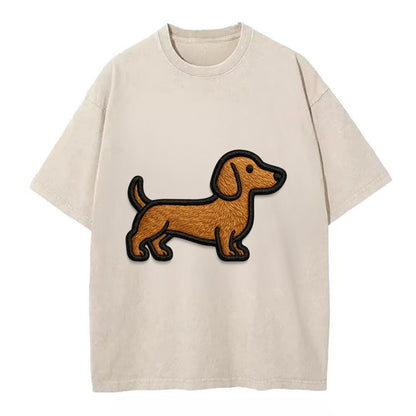 Dachshund - Modern elongated silhouette - Vintage T-shirt - Off White