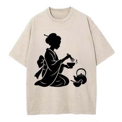 Geisha traditional tea ceremony - Vintage T-shirt - Off White