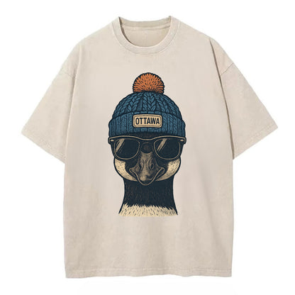 Ottawa Canadian Goose wearing Ottawa bea - Vintage T-shirt - Off White