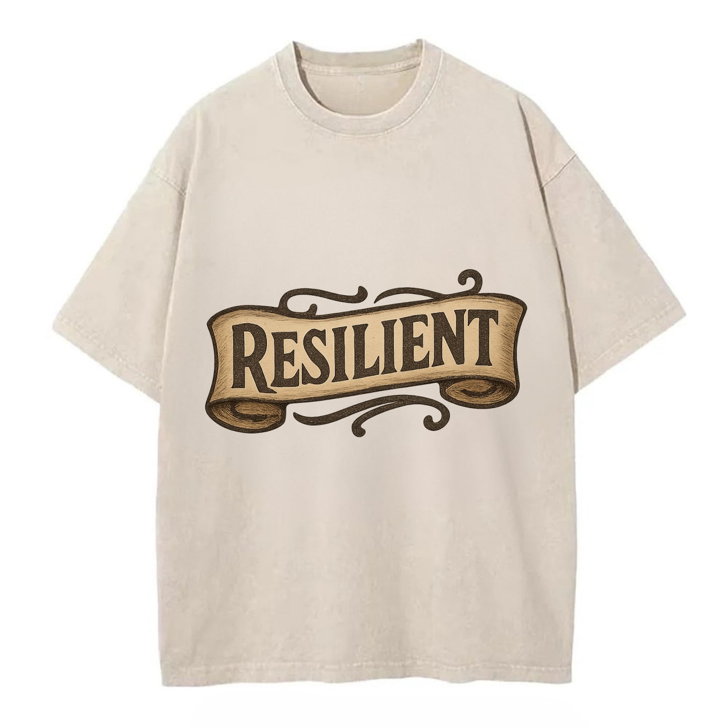 Bold typography design - "RESILIENT" - bouncing back, unbreakable spirit - Vintage T-shirt - Off White