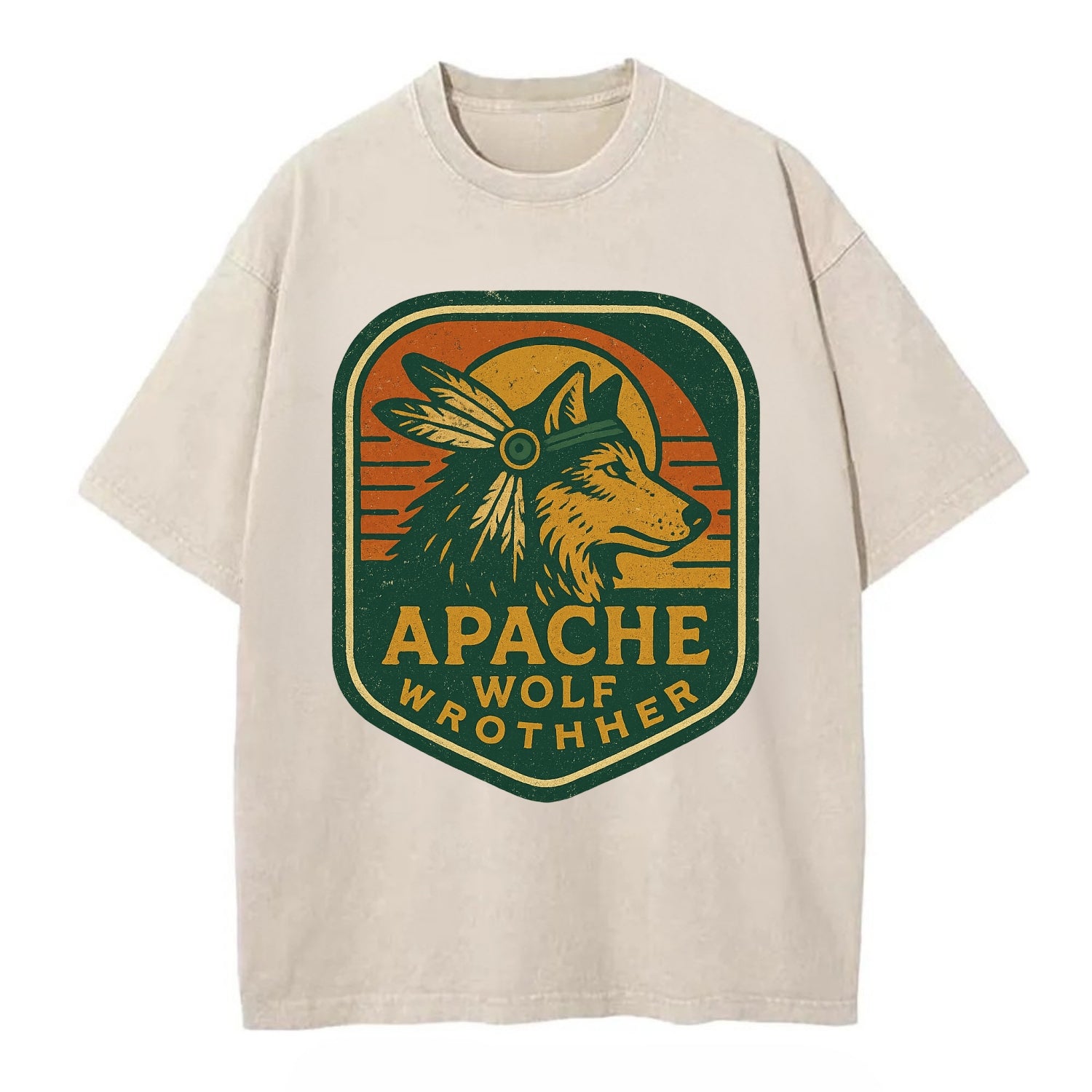 Apache Wolf Brother  - Vintage T-shirt - Off White
