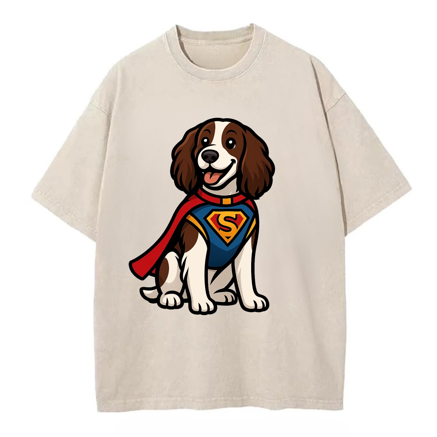 Springer Spaniel Friendly Hero  - Vintage T-shirt - Off White