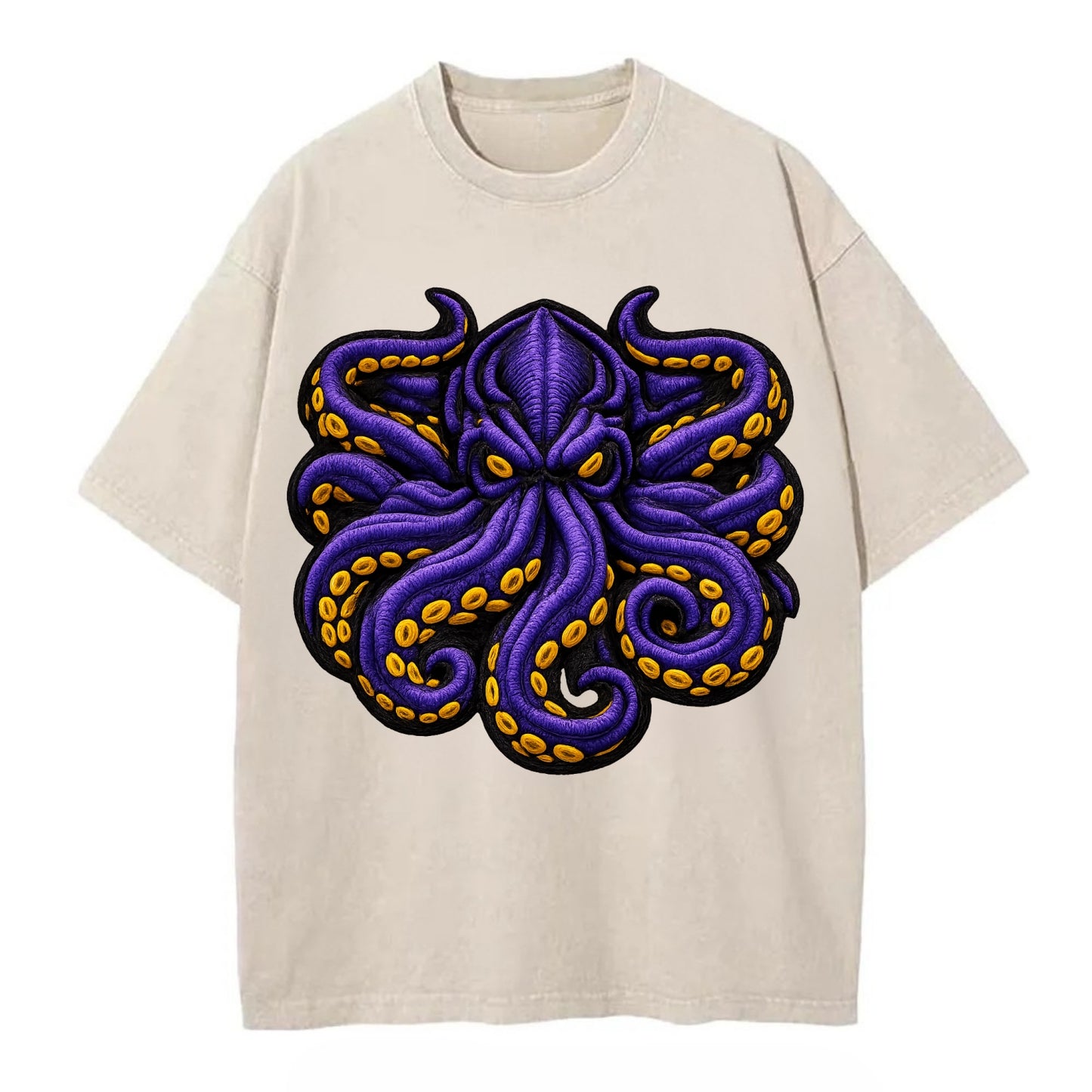 KRAKEN TENTACLES - sea monster in purple and black , deep sea - Vintage T-shirt - Off White