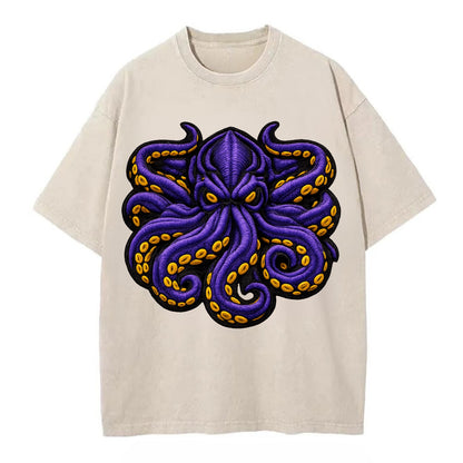 KRAKEN TENTACLES - sea monster in purple and black , deep sea - Vintage T-shirt - Off White