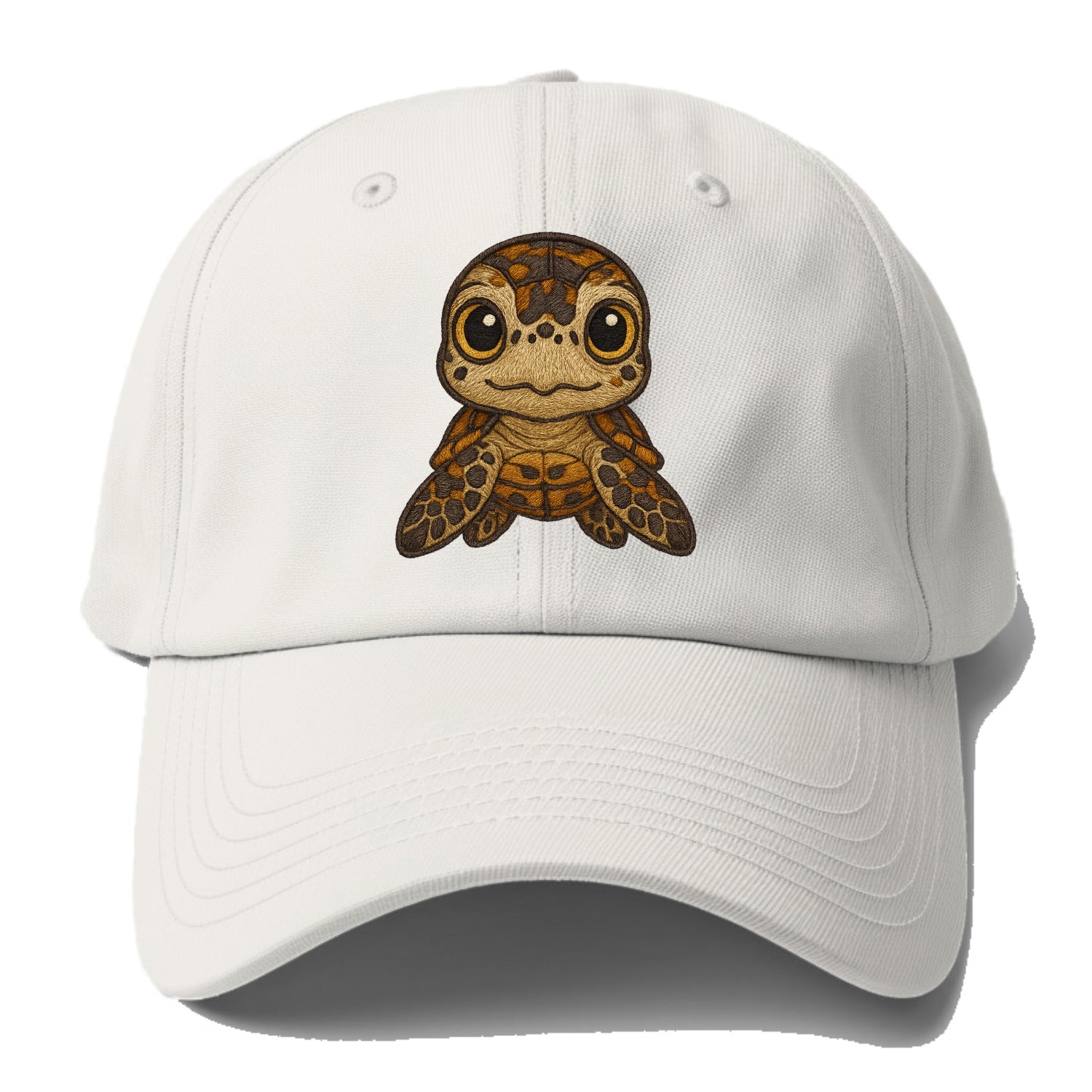 Baby Hawksbill Turtle - amber and brown shell pattern, curious golden - Baseball Cap For Big Heads - Off White