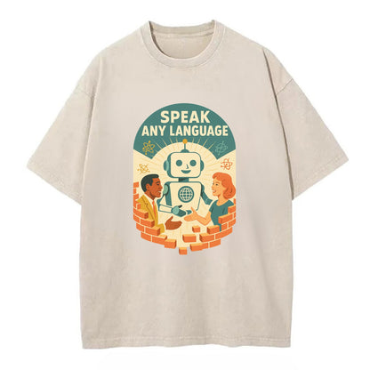Language learning AI breaking down barriers - "Speak Any Language" - - Vintage T-shirt - Off White
