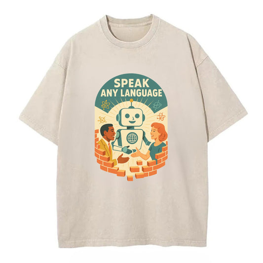 Language learning AI breaking down barriers - "Speak Any Language" - - Vintage T-shirt - Off White