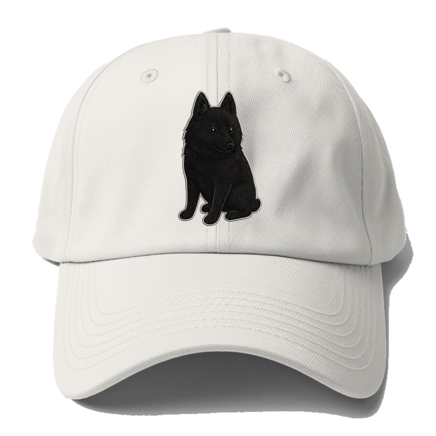 Schipperke - Solid black small embroidered sitting pose - Baseball Cap - Off White