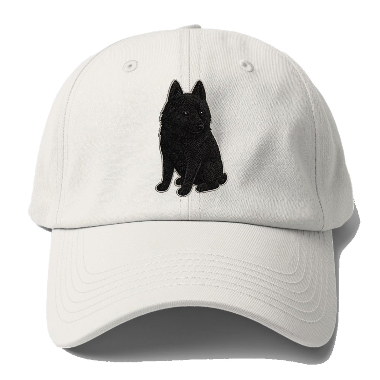 Schipperke - Solid black small embroidered sitting pose - Baseball Cap - Off White