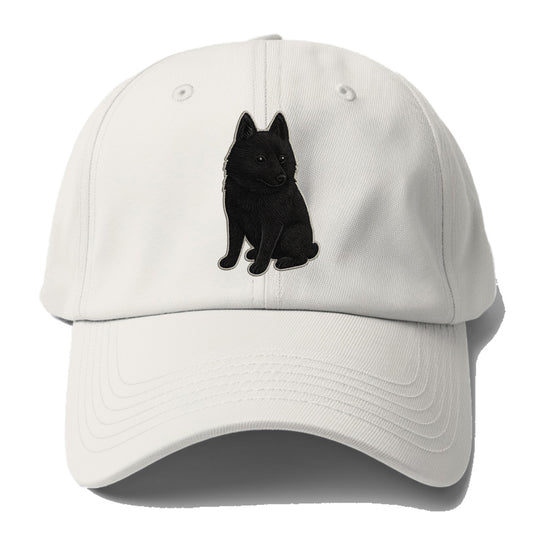 Schipperke - Solid black small embroidered sitting pose - Baseball Cap - Off White