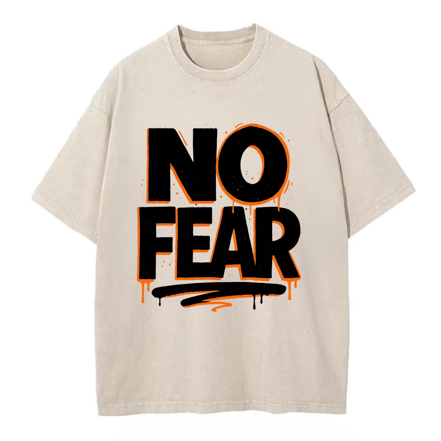 Bold typography design - "NO FEAR" - courage, bravery - Vintage T-shirt - Off White