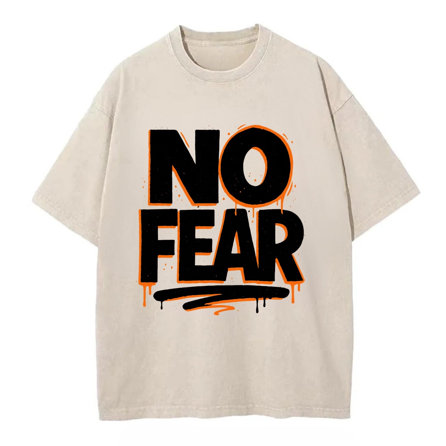 Bold typography design - "NO FEAR" - courage, bravery - Vintage T-shirt - Off White