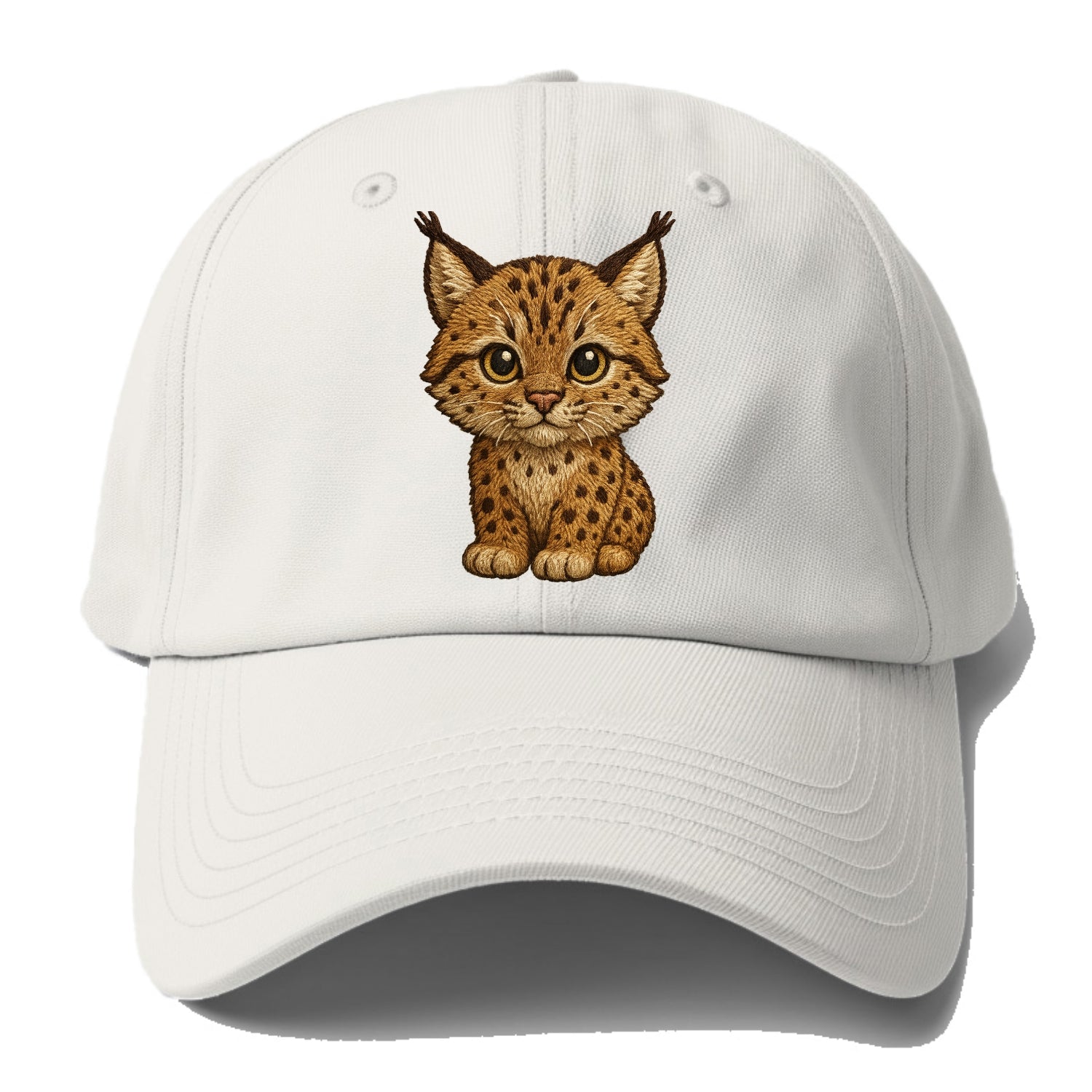 Baby Lynx Cub - tufted ears, spotted fur, golden eyes, front-facing, wild baby - Baseball Cap - Off White