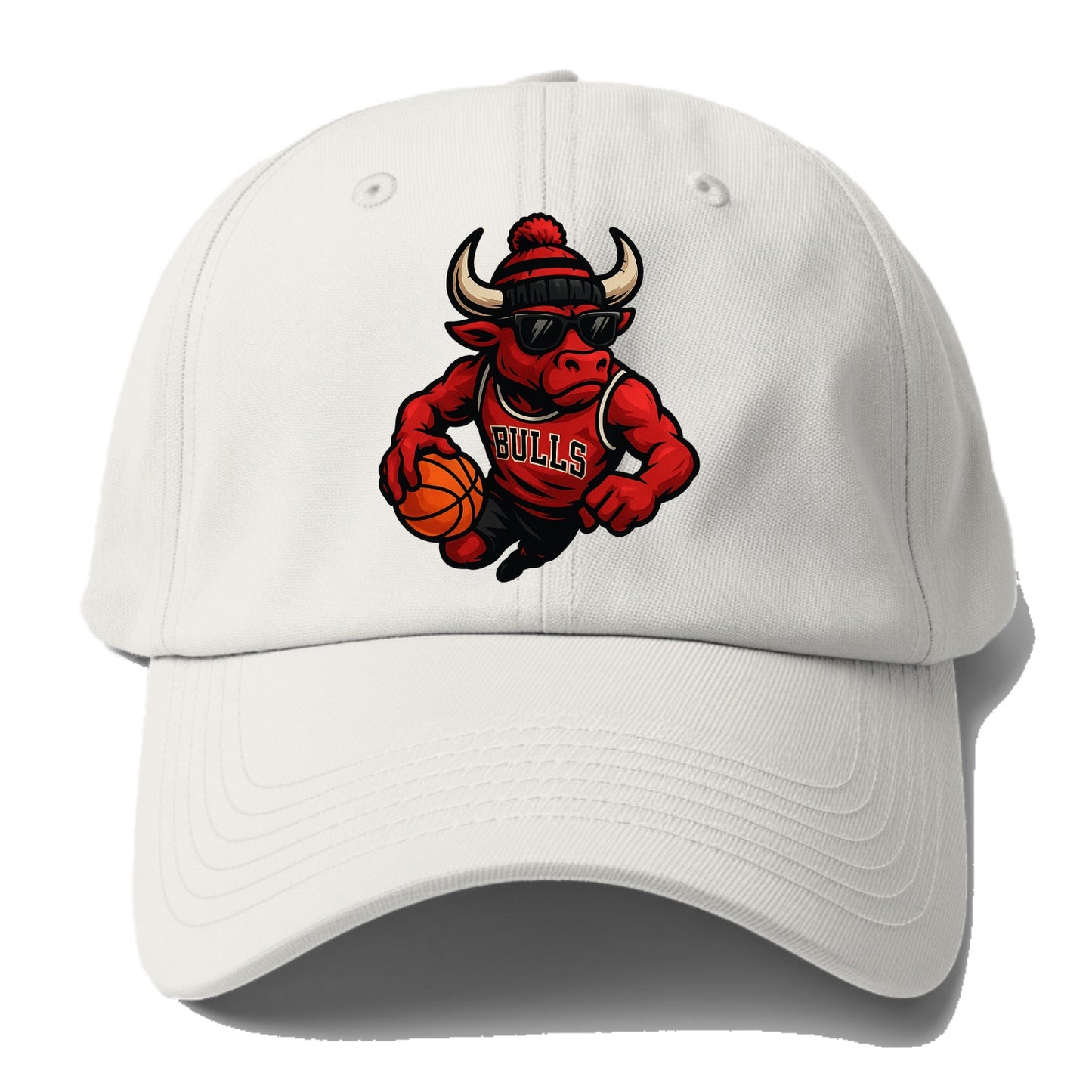 Chicago Bull wearing Bulls red and black beanie with horns design and - Baseball Cap For Big Heads - Off White