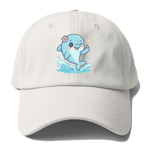 smiling dolphin jumping through ocean waves, one fin up with attitude - Baseball Cap