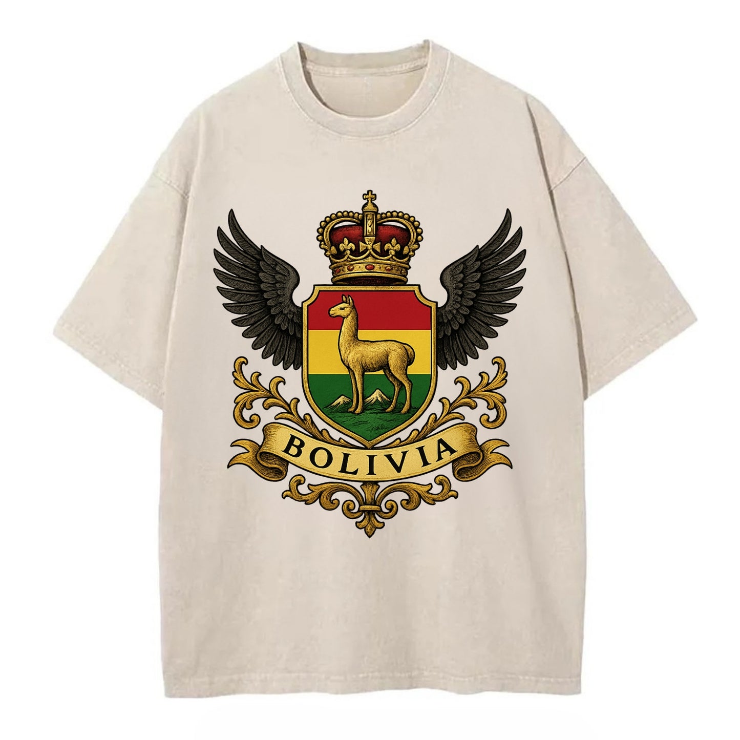 Bolivia Llama Emblem  - Vintage T-shirt - Off White