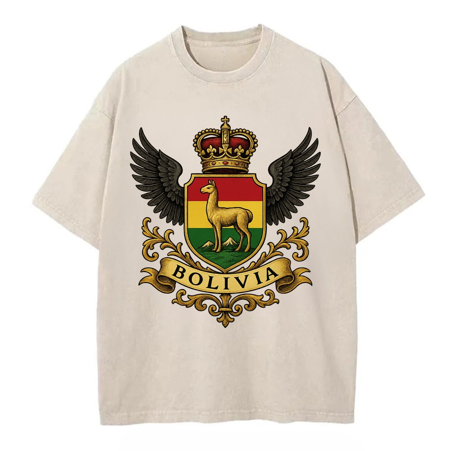 Bolivia Llama Emblem  - Vintage T-shirt - Off White