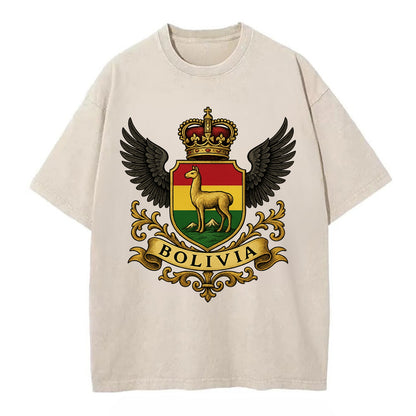 Bolivia Llama Emblem  - Vintage T-shirt - Off White