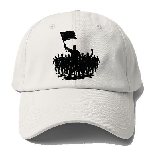 Crowd of protesters marching - solidarity movement ink painting - Baseball Cap - Off White