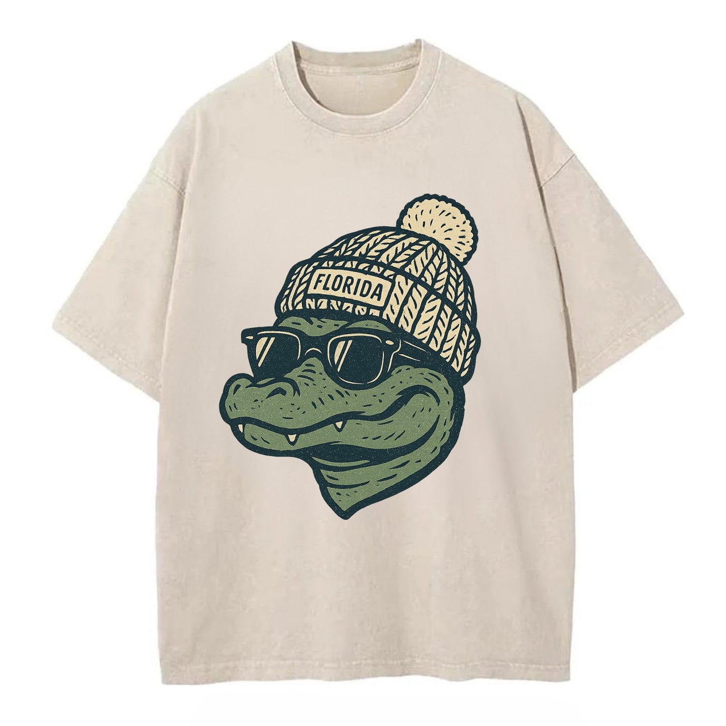 Gainesville Gator wearing Florida beanie - Vintage T-shirt - Off White