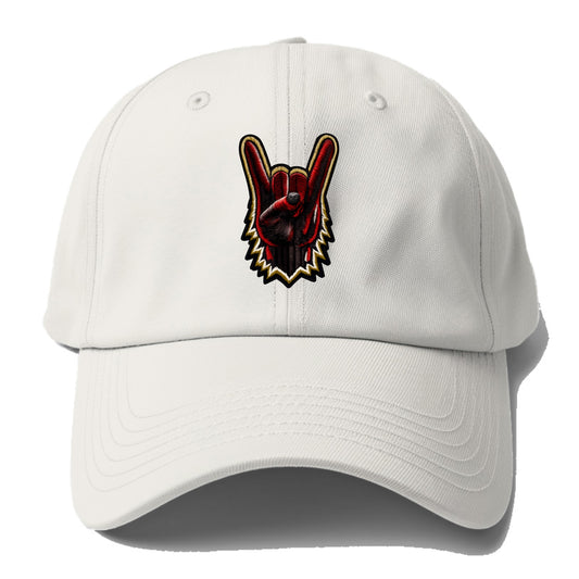 ROCK HAND HORNS - devil horns hand gesture in black and red , metal music - Baseball Cap - Off White