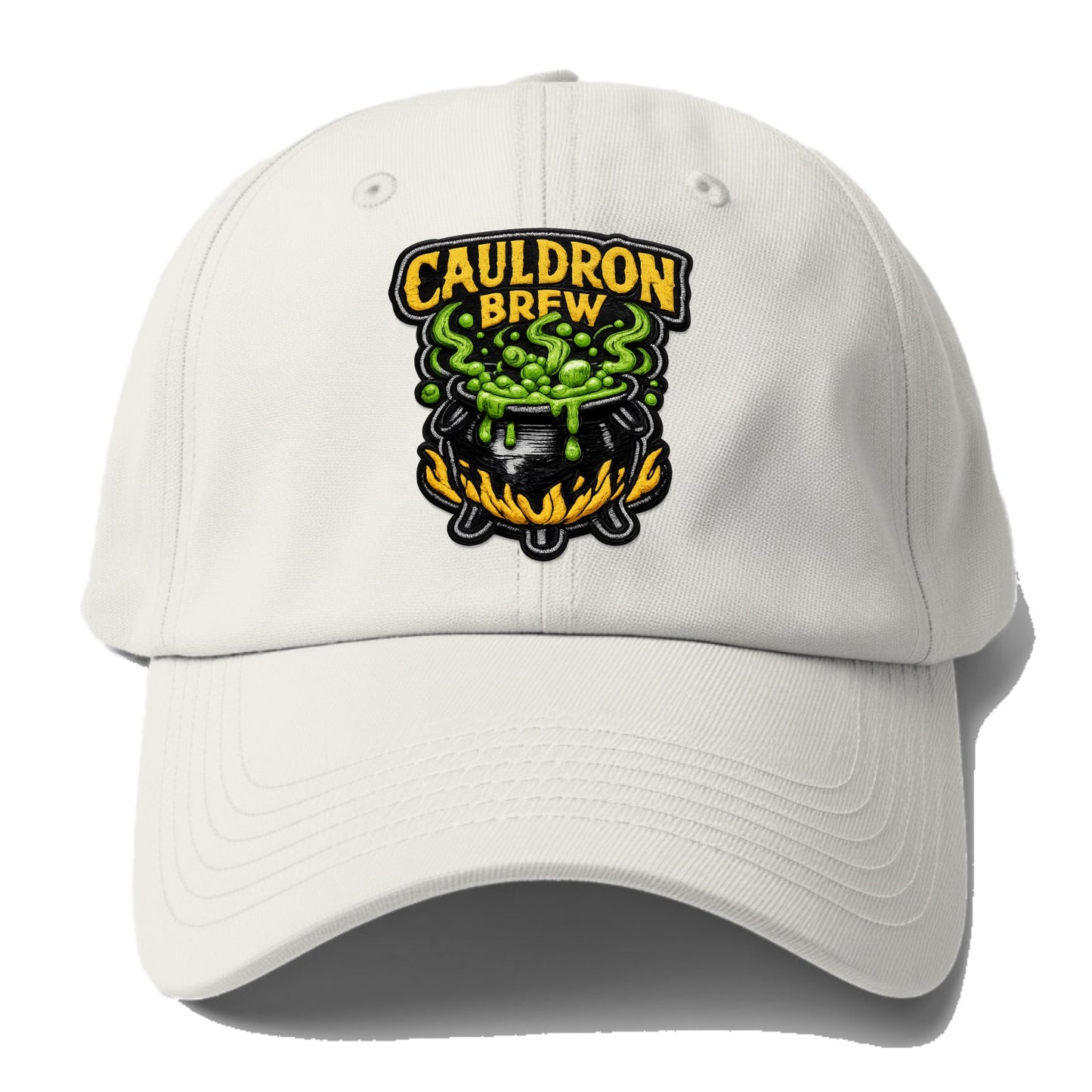 CAULDRON BREW - bubbling pot in black and green , witch craft - Baseball Cap - Off White