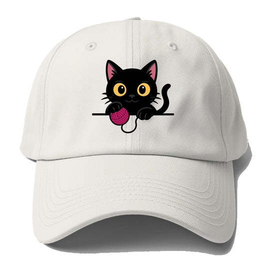 Midnight the black cat tapping the ledge rhythmically with one bright claw. - Baseball Cap - Off White