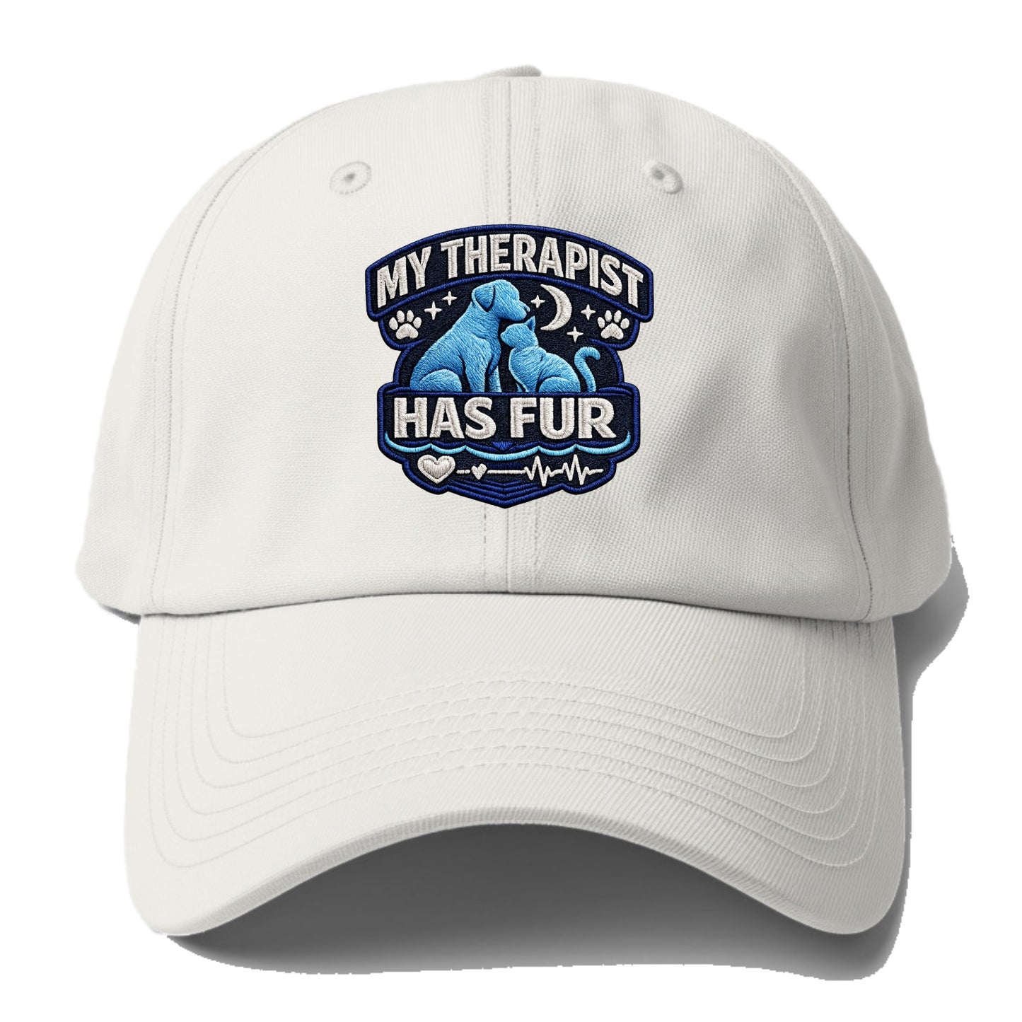 MY THERAPIST HAS FUR - pet silhouette in calming blue , emotional - Baseball Cap For Big Heads - Off White