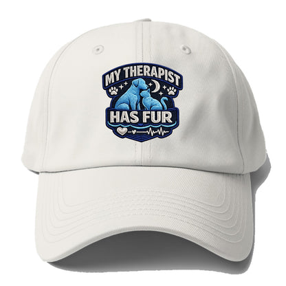 MY THERAPIST HAS FUR - pet silhouette in calming blue , emotional - Baseball Cap For Big Heads - Off White