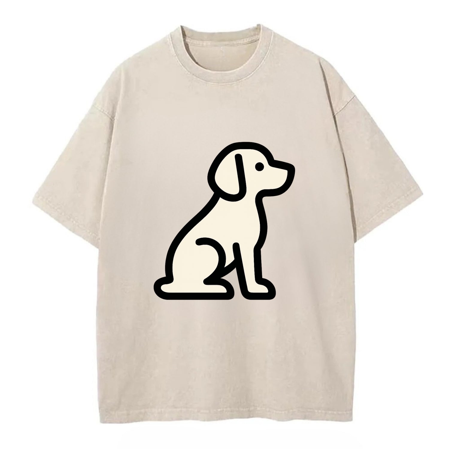 Beagle - Modern minimal sitting pose wit - Vintage T-shirt - Off White