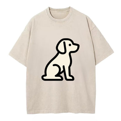 Beagle - Modern minimal sitting pose wit - Vintage T-shirt - Off White