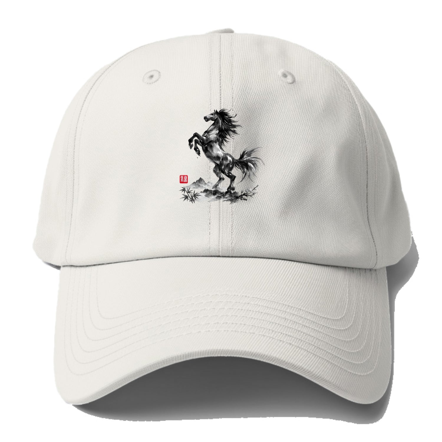 WILD STALLION | Powerful stallion rearing up | Windswept mane and tail | Mountain - Baseball Cap - Off White