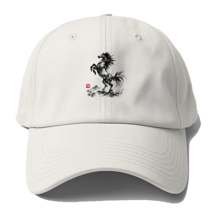 WILD STALLION | Powerful stallion rearing up | Windswept mane and tail | Mountain - Baseball Cap - Off White