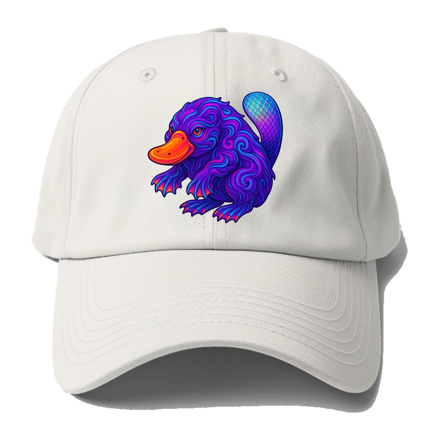 Quirky platypus with bill glowing in neon orange, beaver tail with - Baseball Cap For Big Heads - Off White