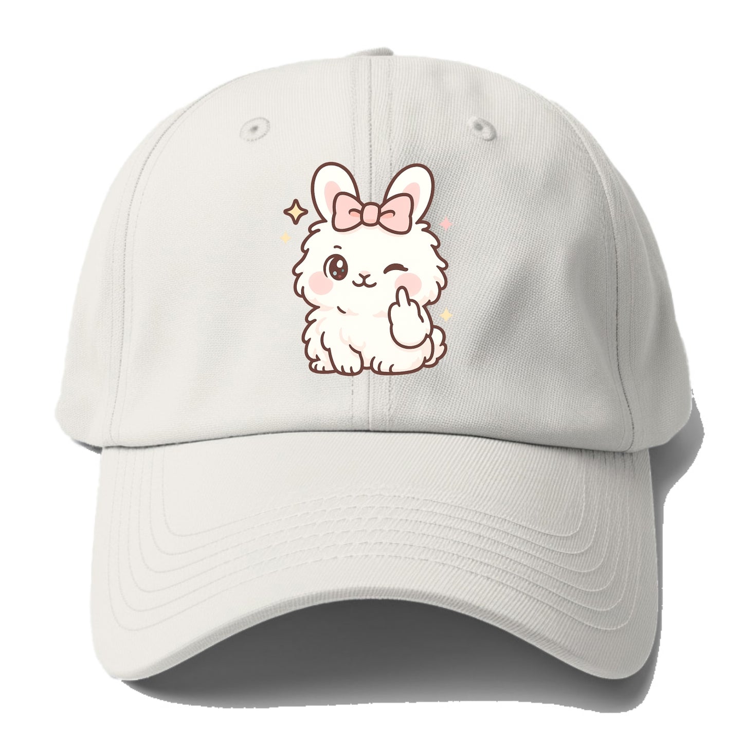 fluffy white angora rabbit with pink bow, one paw delicately flipping - Baseball Cap For Big Heads - Off White