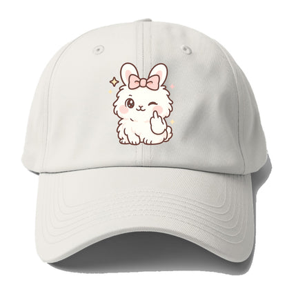fluffy white angora rabbit with pink bow, one paw delicately flipping - Baseball Cap For Big Heads - Off White