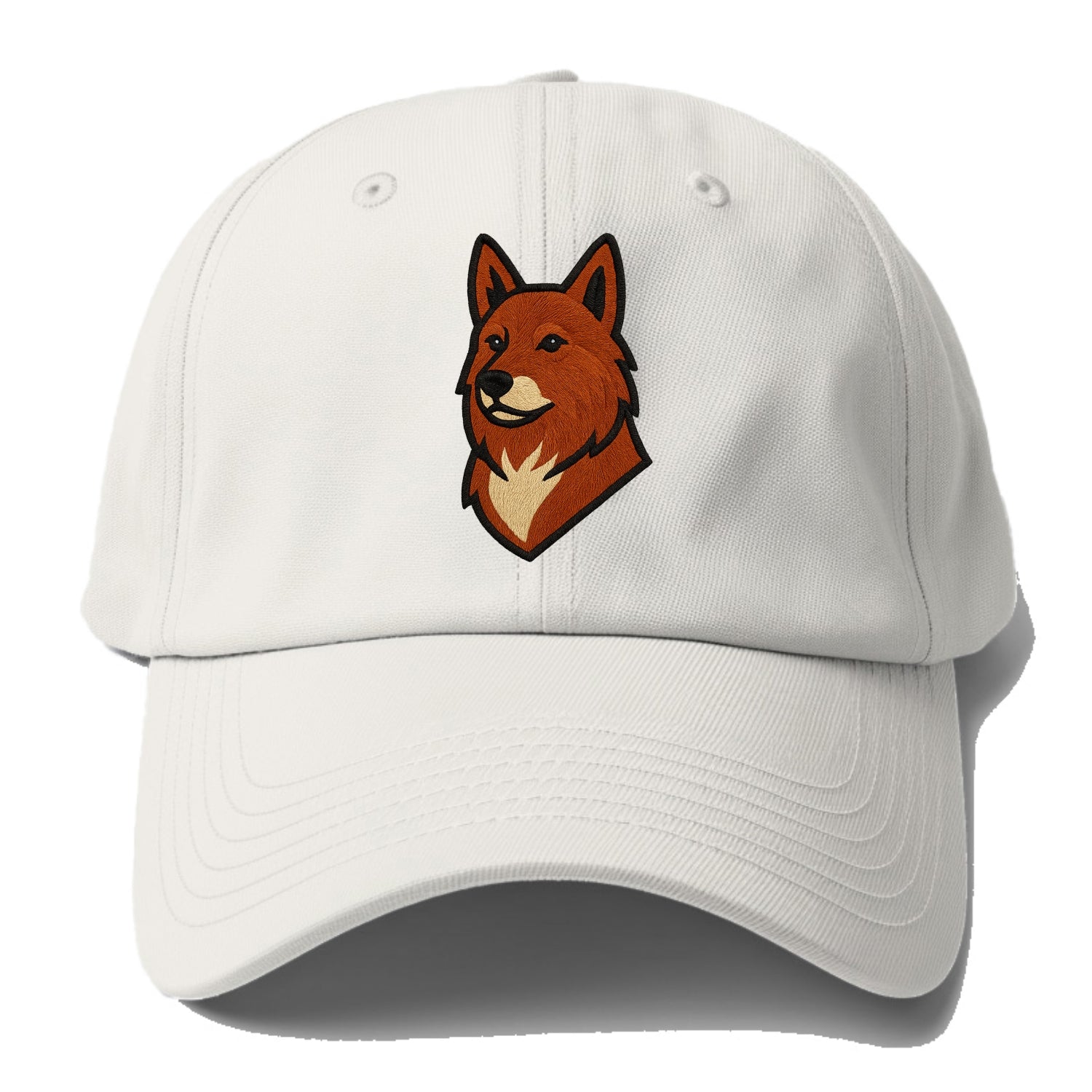 Finnish Spitz - Fox-red pointed ears embroidered pose - Baseball Cap - Off White